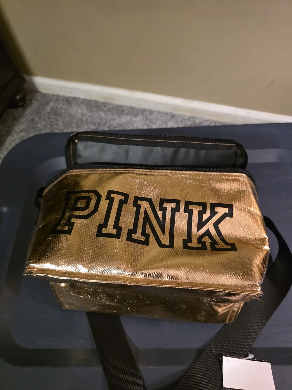 PINK Victoria's Secret Metallic Gold Travel Cosmetic Bag